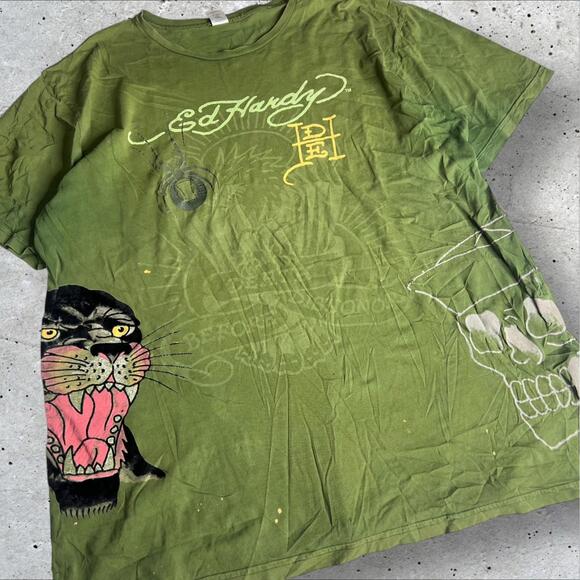 RARE Christian Audigier Ed Hardy Design Panther Spider‎ Tee Size 3XL - Picture 2 of 9